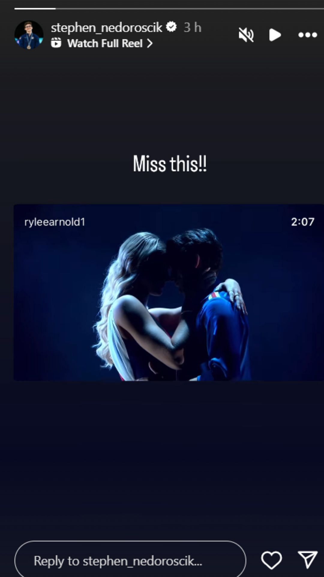 Screenshot of Instagram story (image via IG/@stephen_nedoroscik)